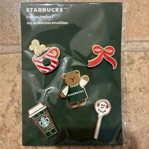 Starbucks Christmas Teddy Bear Enamel Pin Holiday Set